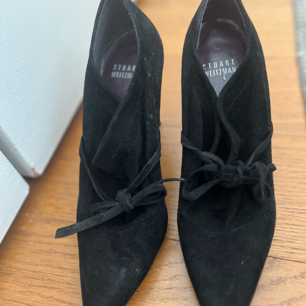 Black suede heeled booties